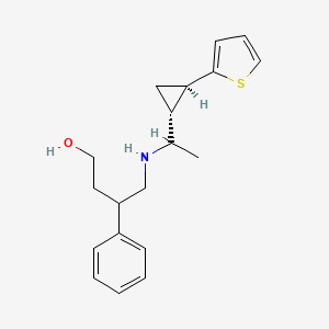 molecular formula C19H25NOS B6976586 3-phenyl-4-[1-[(1R,2R)-2-thiophen-2-ylcyclopropyl]ethylamino]butan-1-ol 