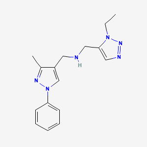 molecular formula C16H20N6 B6976662 1-(3-ethyltriazol-4-yl)-N-[(3-methyl-1-phenylpyrazol-4-yl)methyl]methanamine 