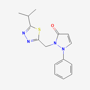 molecular formula C15H16N4OS B6976701 1-Phenyl-2-[(5-propan-2-yl-1,3,4-thiadiazol-2-yl)methyl]pyrazol-3-one 