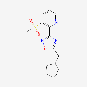 5-(Cyclopent-2-en-1-ylmethyl)-3-(3-methylsulfonylpyridin-2-yl)-1,2,4-oxadiazole