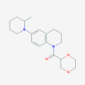 molecular formula C20H28N2O3 B6977028 1,4-dioxan-2-yl-[6-(2-methylpiperidin-1-yl)-3,4-dihydro-2H-quinolin-1-yl]methanone 