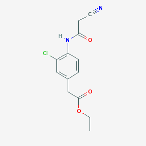 molecular formula C13H13ClN2O3 B6977066 Ethyl 2-[3-chloro-4-[(2-cyanoacetyl)amino]phenyl]acetate 