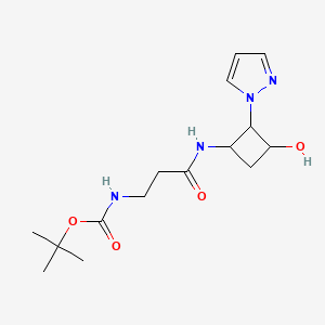 molecular formula C15H24N4O4 B6977176 tert-butyl N-[3-[(3-hydroxy-2-pyrazol-1-ylcyclobutyl)amino]-3-oxopropyl]carbamate 