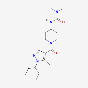 molecular formula C18H31N5O2 B6977280 1,1-Dimethyl-3-[1-(5-methyl-1-pentan-3-ylpyrazole-4-carbonyl)piperidin-4-yl]urea 