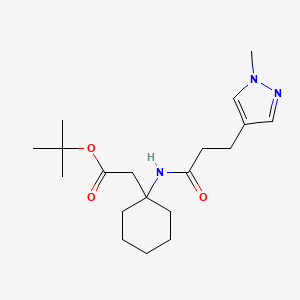 molecular formula C19H31N3O3 B6977445 Tert-butyl 2-[1-[3-(1-methylpyrazol-4-yl)propanoylamino]cyclohexyl]acetate 