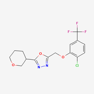 molecular formula C15H14ClF3N2O3 B6977628 2-[[2-Chloro-5-(trifluoromethyl)phenoxy]methyl]-5-(oxan-3-yl)-1,3,4-oxadiazole 