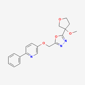 molecular formula C19H19N3O4 B6977638 2-(3-Methoxyoxolan-3-yl)-5-[(6-phenylpyridin-3-yl)oxymethyl]-1,3,4-oxadiazole 