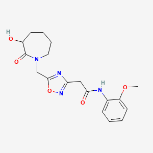 molecular formula C18H22N4O5 B6977697 2-[5-[(3-hydroxy-2-oxoazepan-1-yl)methyl]-1,2,4-oxadiazol-3-yl]-N-(2-methoxyphenyl)acetamide 