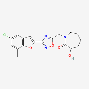 molecular formula C18H18ClN3O4 B6977766 1-[[3-(5-Chloro-7-methyl-1-benzofuran-2-yl)-1,2,4-oxadiazol-5-yl]methyl]-3-hydroxyazepan-2-one 