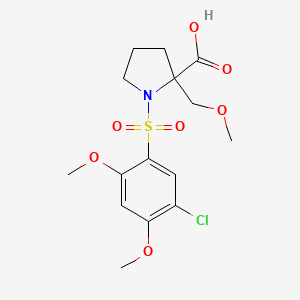 molecular formula C15H20ClNO7S B6977784 1-(5-Chloro-2,4-dimethoxyphenyl)sulfonyl-2-(methoxymethyl)pyrrolidine-2-carboxylic acid 