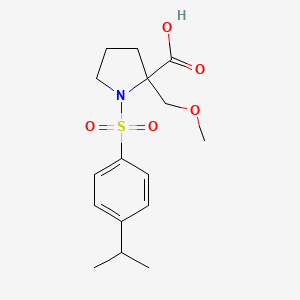 molecular formula C16H23NO5S B6977792 2-(Methoxymethyl)-1-(4-propan-2-ylphenyl)sulfonylpyrrolidine-2-carboxylic acid 