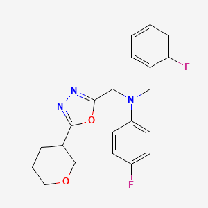 molecular formula C21H21F2N3O2 B6977816 4-fluoro-N-[(2-fluorophenyl)methyl]-N-[[5-(oxan-3-yl)-1,3,4-oxadiazol-2-yl]methyl]aniline 