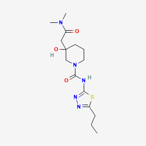 molecular formula C15H25N5O3S B6977823 3-[2-(dimethylamino)-2-oxoethyl]-3-hydroxy-N-(5-propyl-1,3,4-thiadiazol-2-yl)piperidine-1-carboxamide 