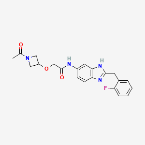 molecular formula C21H21FN4O3 B6977866 2-(1-acetylazetidin-3-yl)oxy-N-[2-[(2-fluorophenyl)methyl]-3H-benzimidazol-5-yl]acetamide 