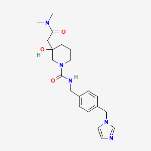 molecular formula C21H29N5O3 B6977877 3-[2-(dimethylamino)-2-oxoethyl]-3-hydroxy-N-[[4-(imidazol-1-ylmethyl)phenyl]methyl]piperidine-1-carboxamide 