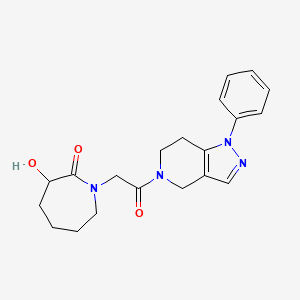 molecular formula C20H24N4O3 B6977895 3-hydroxy-1-[2-oxo-2-(1-phenyl-6,7-dihydro-4H-pyrazolo[4,3-c]pyridin-5-yl)ethyl]azepan-2-one 