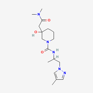 molecular formula C17H29N5O3 B6977979 3-[2-(dimethylamino)-2-oxoethyl]-3-hydroxy-N-[1-(4-methylpyrazol-1-yl)propan-2-yl]piperidine-1-carboxamide 