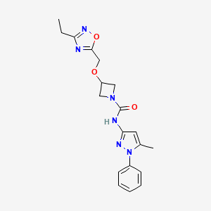 molecular formula C19H22N6O3 B6977991 3-[(3-ethyl-1,2,4-oxadiazol-5-yl)methoxy]-N-(5-methyl-1-phenylpyrazol-3-yl)azetidine-1-carboxamide 