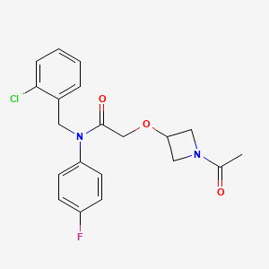 molecular formula C20H20ClFN2O3 B6978017 2-(1-acetylazetidin-3-yl)oxy-N-[(2-chlorophenyl)methyl]-N-(4-fluorophenyl)acetamide 