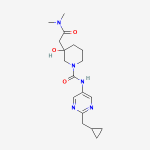 molecular formula C18H27N5O3 B6978095 N-[2-(cyclopropylmethyl)pyrimidin-5-yl]-3-[2-(dimethylamino)-2-oxoethyl]-3-hydroxypiperidine-1-carboxamide 