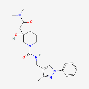 molecular formula C21H29N5O3 B6978149 3-[2-(dimethylamino)-2-oxoethyl]-3-hydroxy-N-[(3-methyl-1-phenylpyrazol-4-yl)methyl]piperidine-1-carboxamide 