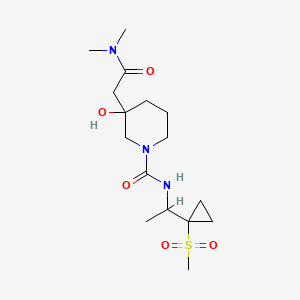 molecular formula C16H29N3O5S B6978195 3-[2-(dimethylamino)-2-oxoethyl]-3-hydroxy-N-[1-(1-methylsulfonylcyclopropyl)ethyl]piperidine-1-carboxamide 