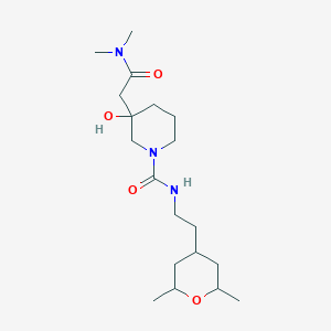 molecular formula C19H35N3O4 B6978201 3-[2-(dimethylamino)-2-oxoethyl]-N-[2-(2,6-dimethyloxan-4-yl)ethyl]-3-hydroxypiperidine-1-carboxamide 