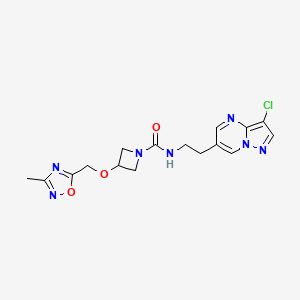 molecular formula C16H18ClN7O3 B6978212 N-[2-(3-chloropyrazolo[1,5-a]pyrimidin-6-yl)ethyl]-3-[(3-methyl-1,2,4-oxadiazol-5-yl)methoxy]azetidine-1-carboxamide 