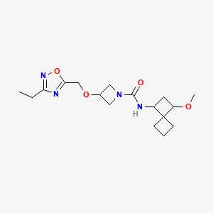 molecular formula C17H26N4O4 B6978230 3-[(3-ethyl-1,2,4-oxadiazol-5-yl)methoxy]-N-(3-methoxyspiro[3.3]heptan-1-yl)azetidine-1-carboxamide 