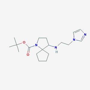 molecular formula C18H30N4O2 B6978574 Tert-butyl 4-(2-imidazol-1-ylethylamino)-1-azaspiro[4.4]nonane-1-carboxylate 