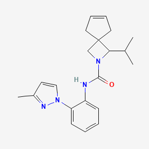 molecular formula C21H26N4O B6978599 N-[2-(3-methylpyrazol-1-yl)phenyl]-3-propan-2-yl-2-azaspiro[3.4]oct-6-ene-2-carboxamide 