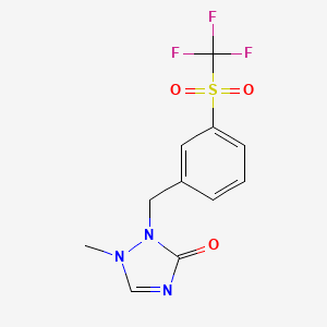 molecular formula C11H10F3N3O3S B6978619 1-Methyl-2-[[3-(trifluoromethylsulfonyl)phenyl]methyl]-1,2,4-triazol-3-one 