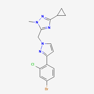 molecular formula C16H15BrClN5 B6978649 5-[[3-(4-Bromo-2-chlorophenyl)pyrazol-1-yl]methyl]-3-cyclopropyl-1-methyl-1,2,4-triazole 