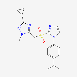 molecular formula C19H23N5O2S B6978712 3-Cyclopropyl-1-methyl-5-[[1-(4-propan-2-ylphenyl)imidazol-2-yl]sulfonylmethyl]-1,2,4-triazole 