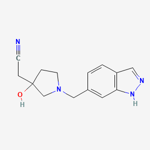 molecular formula C14H16N4O B6978756 2-[3-hydroxy-1-(1H-indazol-6-ylmethyl)pyrrolidin-3-yl]acetonitrile 