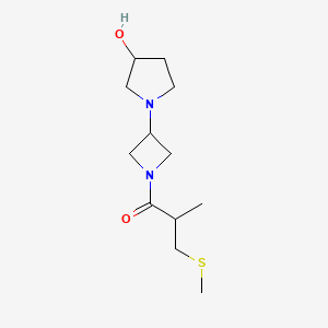 molecular formula C12H22N2O2S B6978808 1-[3-(3-Hydroxypyrrolidin-1-yl)azetidin-1-yl]-2-methyl-3-methylsulfanylpropan-1-one 