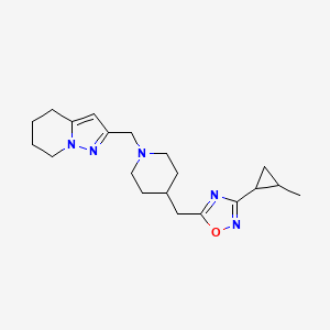 molecular formula C20H29N5O B6978984 3-(2-Methylcyclopropyl)-5-[[1-(4,5,6,7-tetrahydropyrazolo[1,5-a]pyridin-2-ylmethyl)piperidin-4-yl]methyl]-1,2,4-oxadiazole 