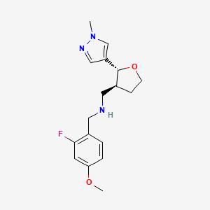 molecular formula C17H22FN3O2 B6979145 N-[(2-fluoro-4-methoxyphenyl)methyl]-1-[(2R,3S)-2-(1-methylpyrazol-4-yl)oxolan-3-yl]methanamine 