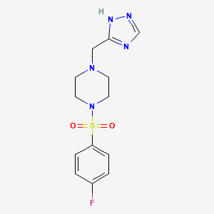 molecular formula C13H16FN5O2S B6979179 1-(4-fluorophenyl)sulfonyl-4-(1H-1,2,4-triazol-5-ylmethyl)piperazine 