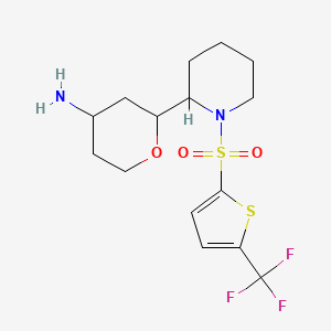 molecular formula C15H21F3N2O3S2 B6979221 2-[1-[5-(Trifluoromethyl)thiophen-2-yl]sulfonylpiperidin-2-yl]oxan-4-amine 