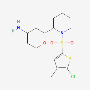 molecular formula C15H23ClN2O3S2 B6979229 2-[1-(5-Chloro-4-methylthiophen-2-yl)sulfonylpiperidin-2-yl]oxan-4-amine 