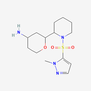 molecular formula C14H24N4O3S B6979240 2-[1-(2-Methylpyrazol-3-yl)sulfonylpiperidin-2-yl]oxan-4-amine 