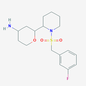 molecular formula C17H25FN2O3S B6979259 2-[1-[(3-Fluorophenyl)methylsulfonyl]piperidin-2-yl]oxan-4-amine 