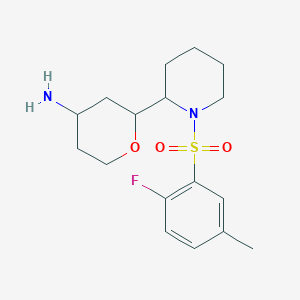 molecular formula C17H25FN2O3S B6979274 2-[1-(2-Fluoro-5-methylphenyl)sulfonylpiperidin-2-yl]oxan-4-amine 