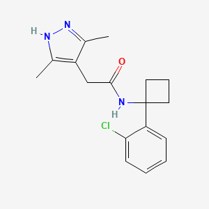 molecular formula C17H20ClN3O B6979305 N-[1-(2-chlorophenyl)cyclobutyl]-2-(3,5-dimethyl-1H-pyrazol-4-yl)acetamide 