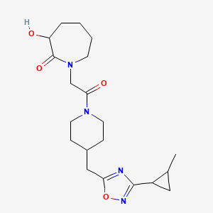 molecular formula C20H30N4O4 B6979323 3-Hydroxy-1-[2-[4-[[3-(2-methylcyclopropyl)-1,2,4-oxadiazol-5-yl]methyl]piperidin-1-yl]-2-oxoethyl]azepan-2-one 