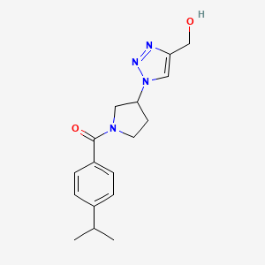 molecular formula C17H22N4O2 B6979404 [3-[4-(Hydroxymethyl)triazol-1-yl]pyrrolidin-1-yl]-(4-propan-2-ylphenyl)methanone 