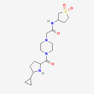 molecular formula C18H30N4O4S B6979463 2-[4-(5-cyclopropylpyrrolidine-2-carbonyl)piperazin-1-yl]-N-(1,1-dioxothiolan-3-yl)acetamide 