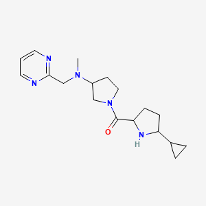 molecular formula C18H27N5O B6979467 (5-Cyclopropylpyrrolidin-2-yl)-[3-[methyl(pyrimidin-2-ylmethyl)amino]pyrrolidin-1-yl]methanone 