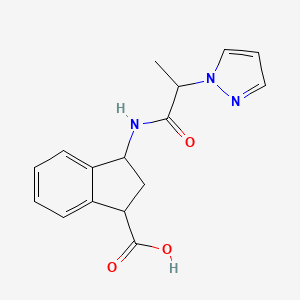 molecular formula C16H17N3O3 B6979487 3-(2-pyrazol-1-ylpropanoylamino)-2,3-dihydro-1H-indene-1-carboxylic acid 